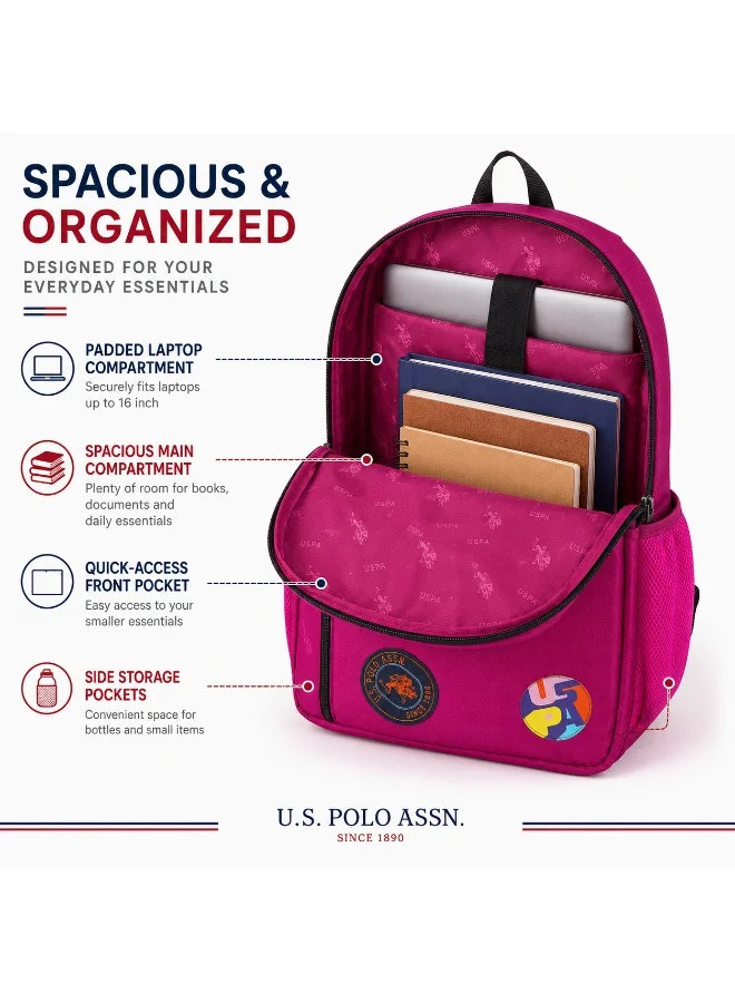 U.S. Polo Assn. PLUM U.S. Polo Assn. Classic Berry Purple Traveller Stamp Edition Backpack for School and Office MultiCompartment Bag for Campus  | Best Price UAE