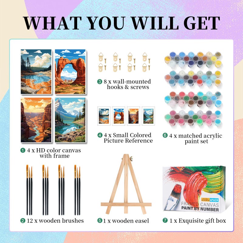 Camocin 4 Pack Framed Paint By Numbers Kit For Adults With Wooden Easel  National Park Paint By Numbers With Frame For Beginner  Landscape Adult Paints By Number Kits On Canvas Framed For Wall Decor 8 X 12 In - Image 4