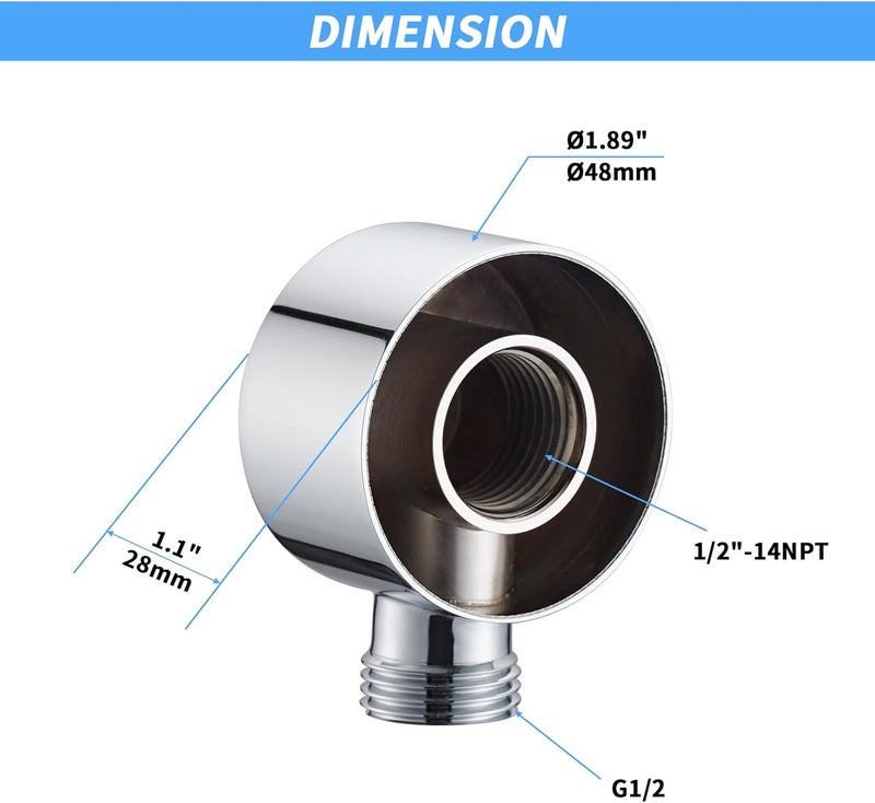 UCLIMAA Wall Supply Elbow for Handshower, Brass Round Wall Mount Shower Hose Connectorm1/2"for Handheld Hand Shower-Chrome - Image 4