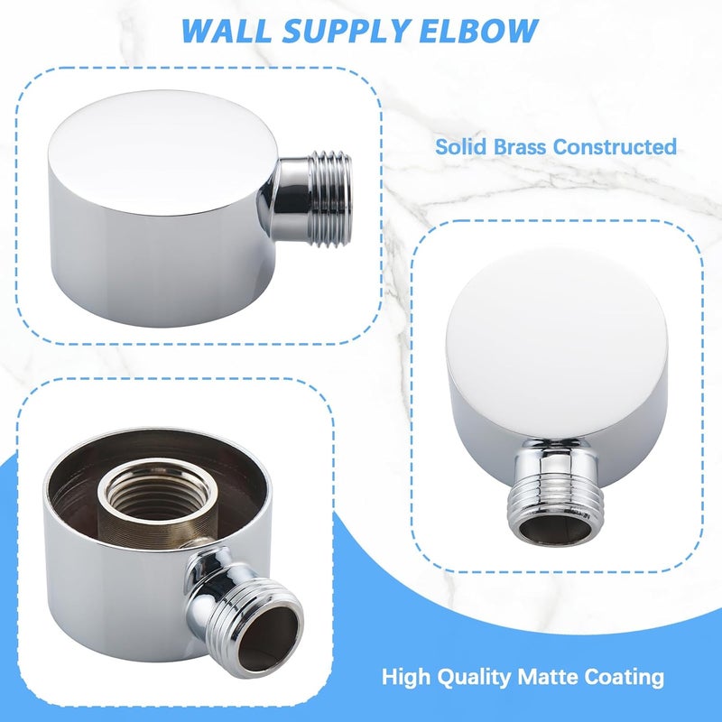 UCLIMAA Wall Supply Elbow for Handshower, Brass Round Wall Mount Shower Hose Connectorm1/2"for Handheld Hand Shower-Chrome - Image 5