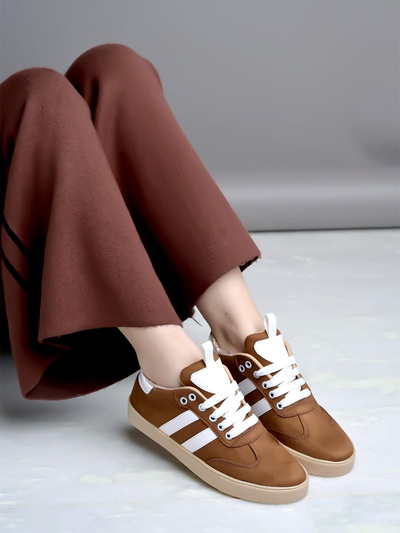 Shoetopia Women's Tan Casual Sneakers || Stylish Lace-Up Sports Shoes with Comfortable Sole || Lightweight Daily Footwear Walking & Running Shoes EU40 - Image 3
