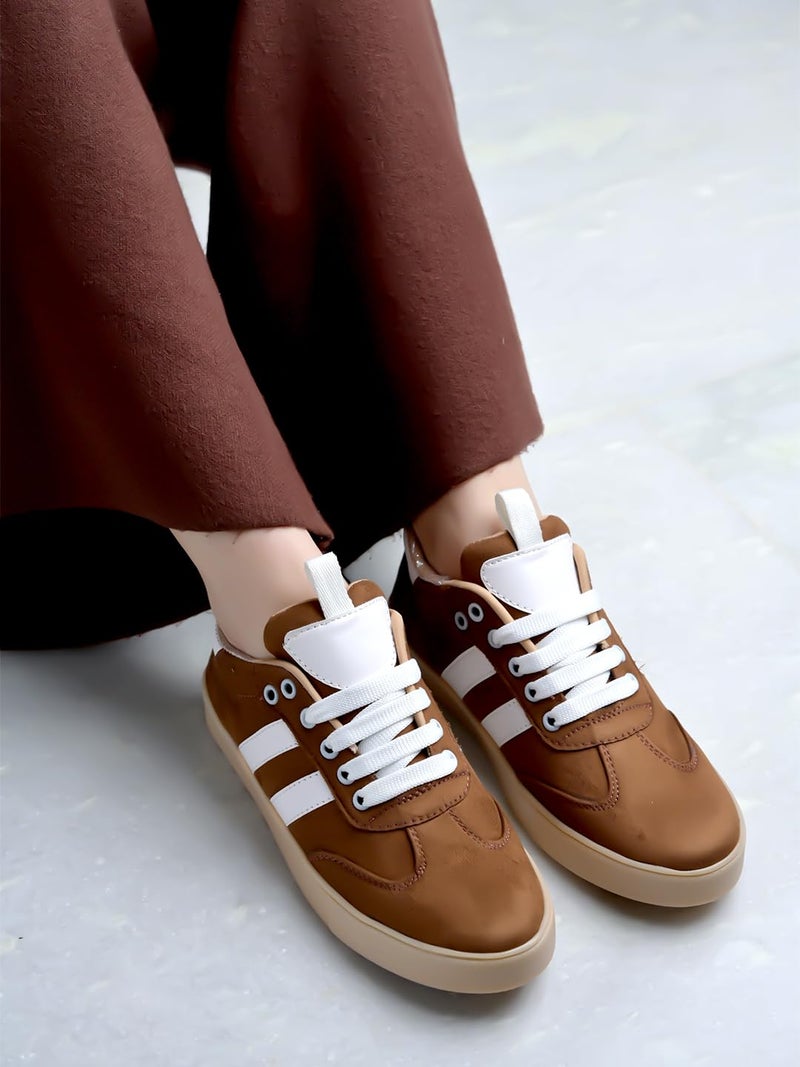 Shoetopia Women's Tan Casual Sneakers || Stylish Lace-Up Sports Shoes with Comfortable Sole || Lightweight Daily Footwear Walking & Running Shoes EU40 - Image 2
