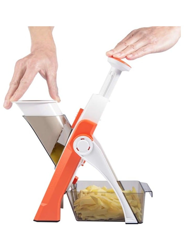 قطاعة خضروات آمنة مرة واحدة للجميع، 5 في 1، شرائح جوليان دايسر قابلة للتعديل بسمك 0.1-8 مم لإعداد الوجبات السريعة في المطبخ (برتقالي) - Image 3