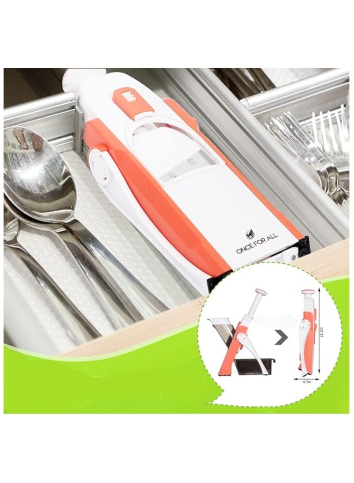 قطاعة خضروات آمنة مرة واحدة للجميع، 5 في 1، شرائح جوليان دايسر قابلة للتعديل بسمك 0.1-8 مم لإعداد الوجبات السريعة في المطبخ (برتقالي) - Image 4