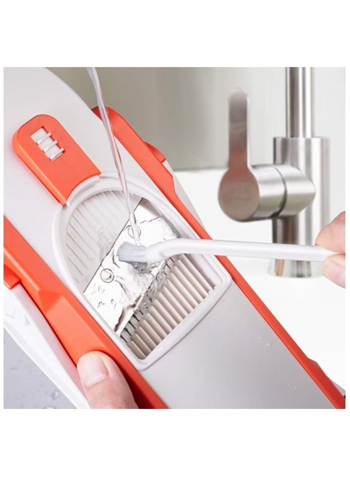 قطاعة خضروات آمنة مرة واحدة للجميع، 5 في 1، شرائح جوليان دايسر قابلة للتعديل بسمك 0.1-8 مم لإعداد الوجبات السريعة في المطبخ (برتقالي) - Image 5