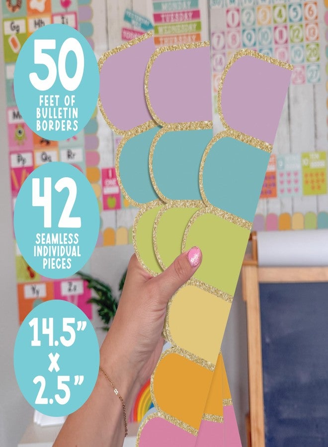 Hadley Designs 50ft Bulletin Board Borders Trim - Classroom Borders for Bulletin Board Decorations, Teacher Supplies for Classroom Decor Preschool, Kindergarten & Elementary, Pastel Scalloped Boarders - Image 4