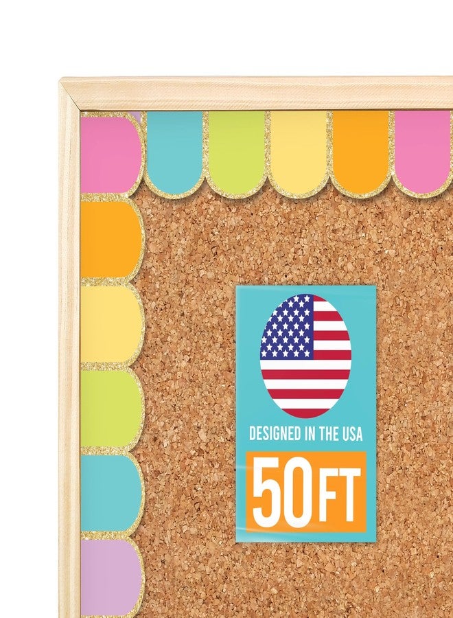 Hadley Designs 50ft Bulletin Board Borders Trim - Classroom Borders for Bulletin Board Decorations, Teacher Supplies for Classroom Decor Preschool, Kindergarten & Elementary, Pastel Scalloped Boarders - Image 1