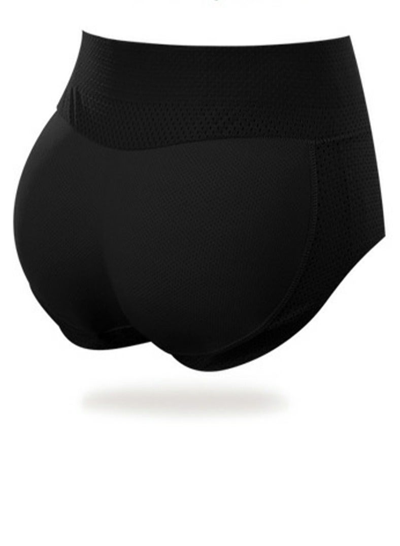 Loquat Women's Solid Color Breathable Underwear Mid-Waisted Sponge Pad Hip Lift Briefs Soft Stretch Underwear Panties Black 
