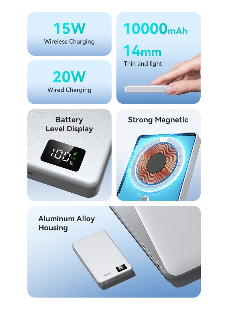 BWOO Fast Charger Power Bank With Type-C/Lightning Cable Silver - Image 5