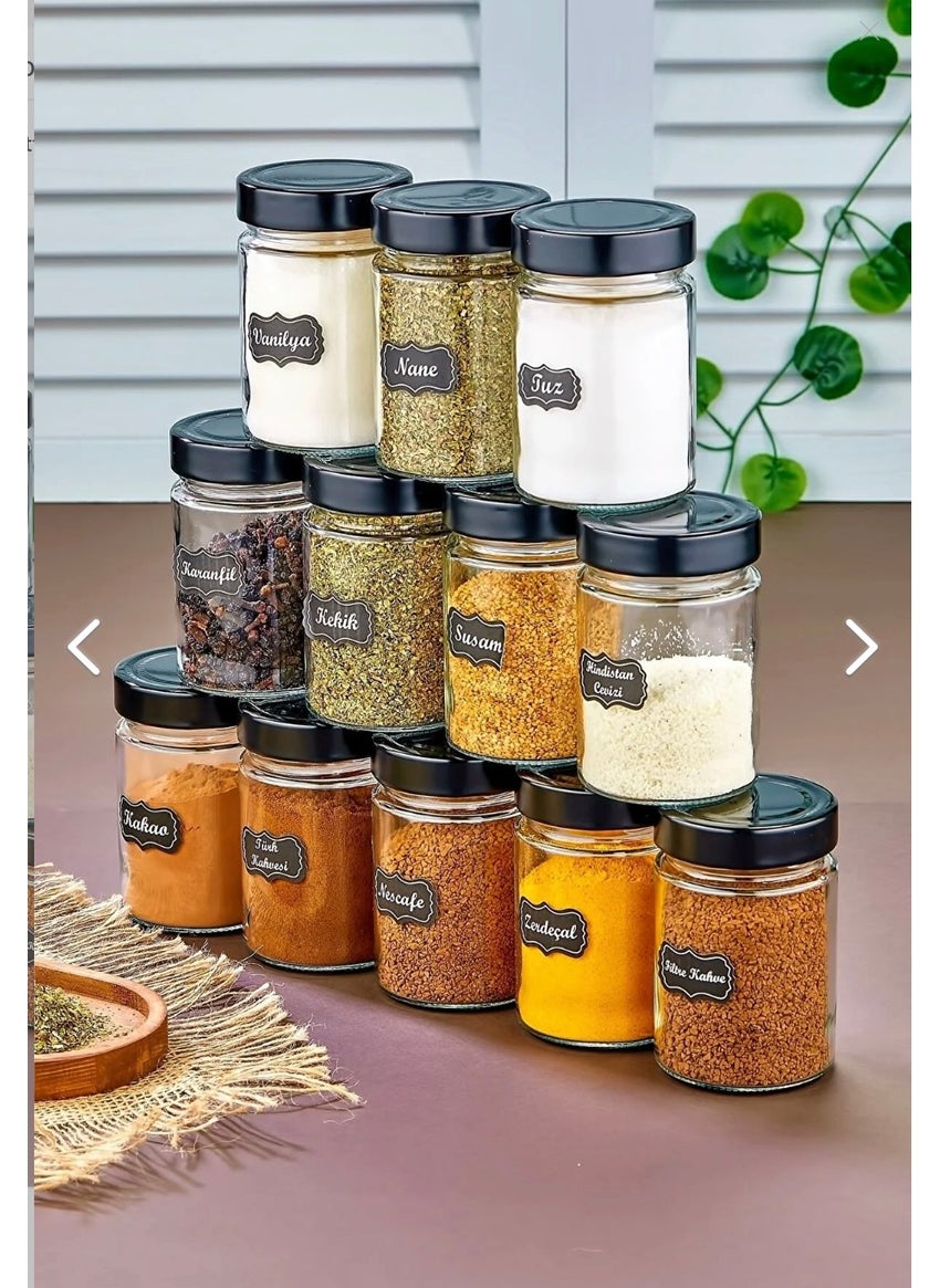 Fbz Home 12-Piece Glass Spice Jar Set with Metal Lid, 350 Ml Luxury Glass Jar (With Label Gift)  - Image 4