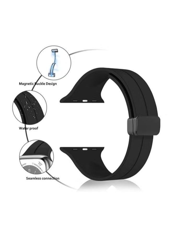 Ocean Soft Silicone Sport Watch Band with Magnetic Buckle Fits Apple Watch Ultra 2/Ultra Series 9/8/SE 2nd Gen/7/SE/6/5/4/3/2/1 Compatible with 42/44/45/49mm Case Sizes Also Compatible with Series 10 with 46mm Case Size  - Image 2