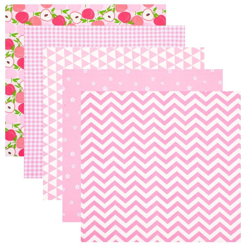 Pink Cotton Twill Fabric Squares 5pcs Fruit Pattern DIY Sewing Patchwork Craft - Image 2