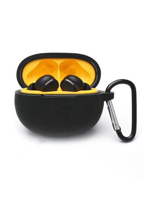 Silicone Protective Case for Realme Buds T100 Earphones with Keychain Cover (Black)