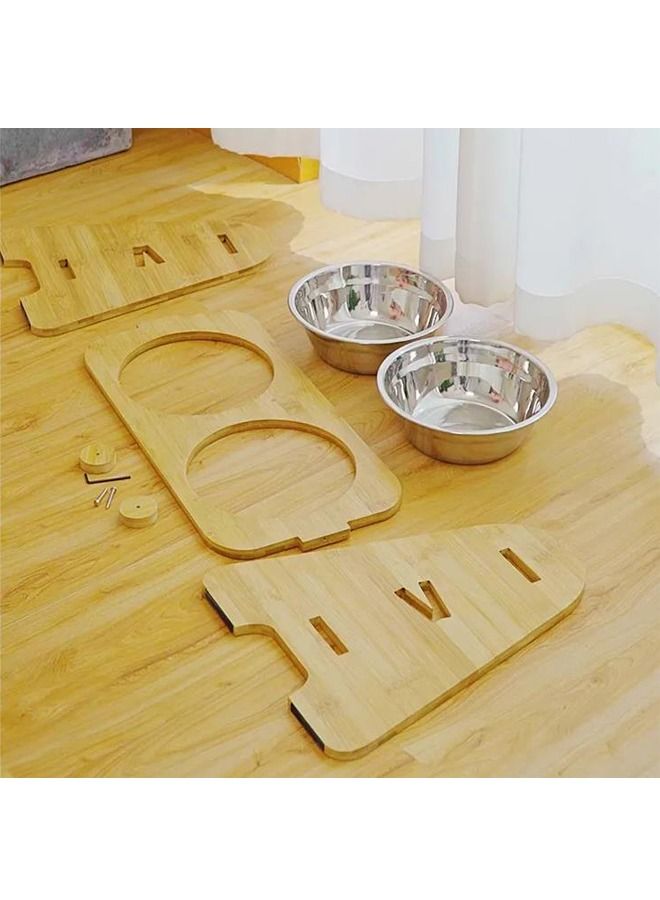 وعاء قطط من الصلب المرتفع على طراز ياباني مع قاعدة خشبية (مزدوج) - Image 4