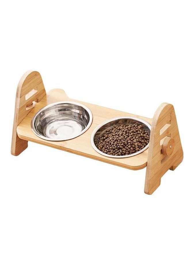 وعاء قطط من الصلب المرتفع على طراز ياباني مع قاعدة خشبية (مزدوج) - Image 2