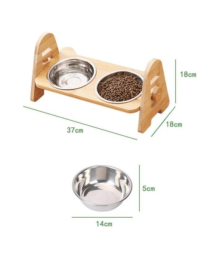وعاء قطط من الصلب المرتفع على طراز ياباني مع قاعدة خشبية (مزدوج) - Image 5
