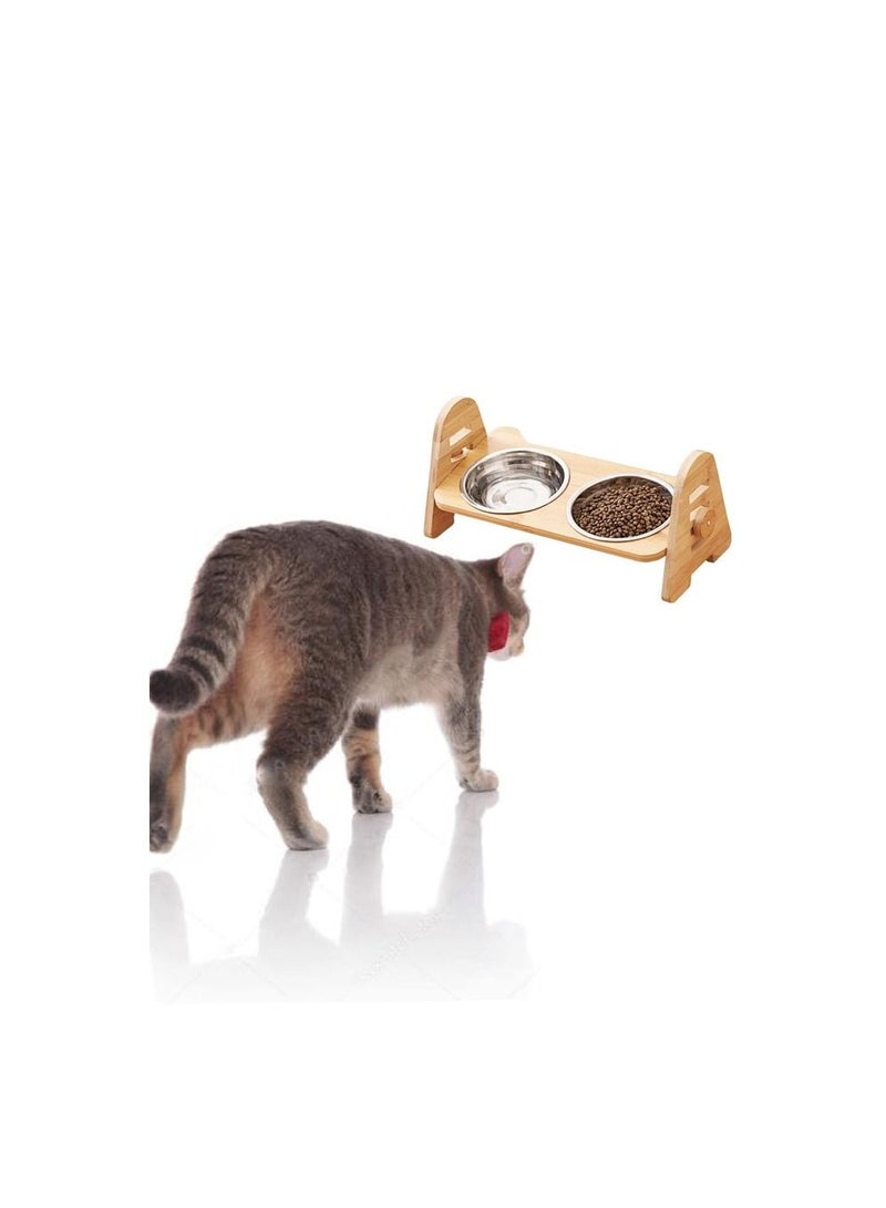 وعاء قطط من الصلب المرتفع على طراز ياباني مع قاعدة خشبية (مزدوج) - Image 3