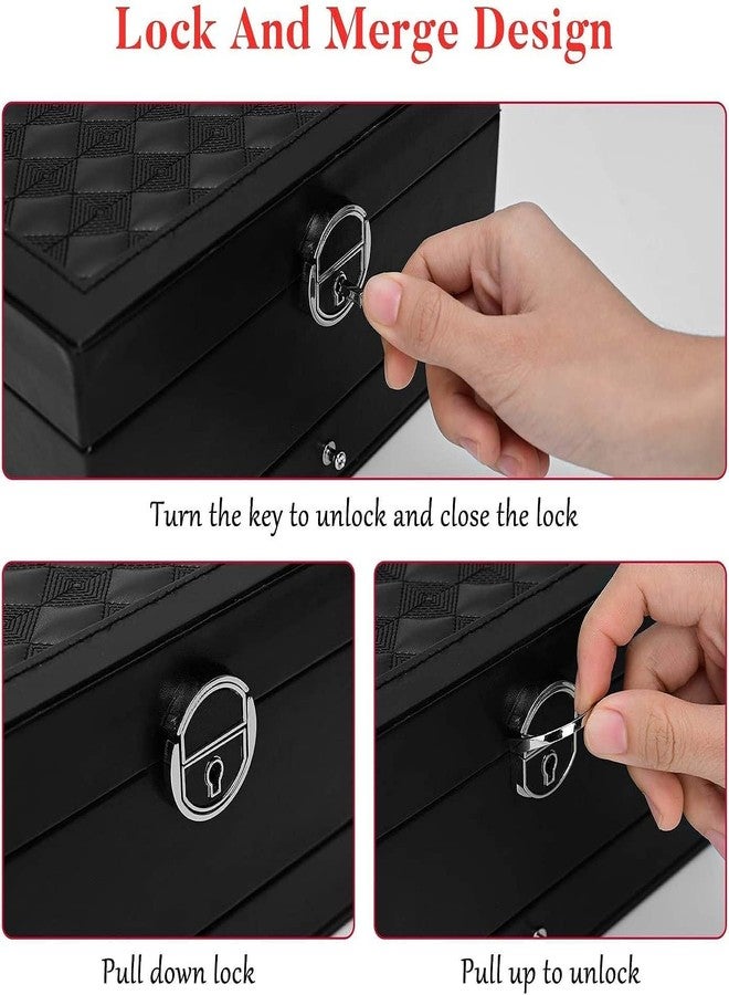 Calpix Leather Jewelry Box with Sliding Drawer | Multi-Layer Organizer for Earrings, Rings, Necklaces | PU Leather Lockable Display Case with Soft Lining - Image 2