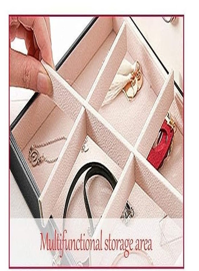 Calpix Leather Jewelry Box with Sliding Drawer | Multi-Layer Organizer for Earrings, Rings, Necklaces | PU Leather Lockable Display Case with Soft Lining - Image 4