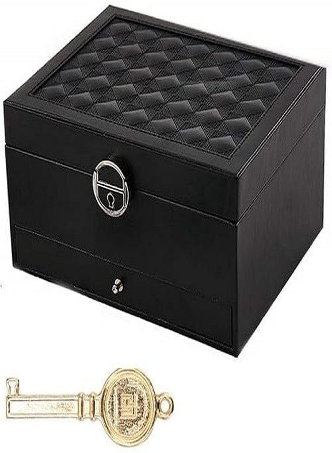 Calpix Leather Jewelry Box with Sliding Drawer | Multi-Layer Organizer for Earrings, Rings, Necklaces | PU Leather Lockable Display Case with Soft Lining - Image 1