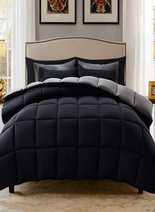 Decroom Lightweight Full Comforter Set with 2 Pillow Sham - 3 Pieces Set - Quilted Down Alternative Comforter/Duvet Insert for All Season - Black/Grey - Full Size - Image 1