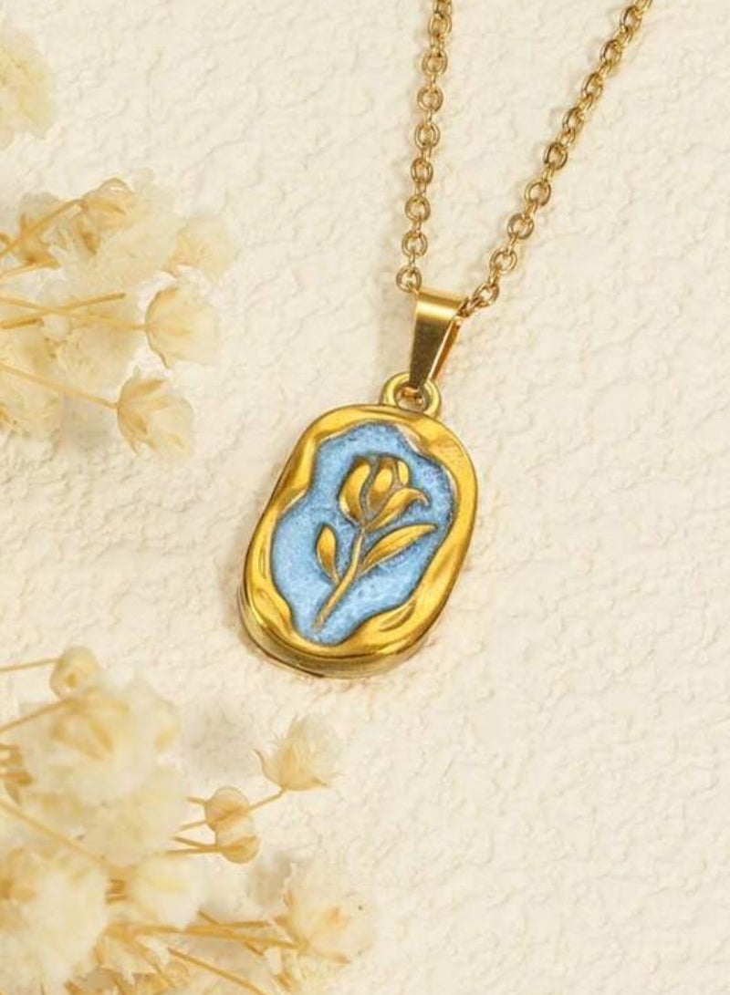 إيكوال سلسال نسائي أنيق مصنوع من الاستانلس ستيل مطلي باللون الذهبي