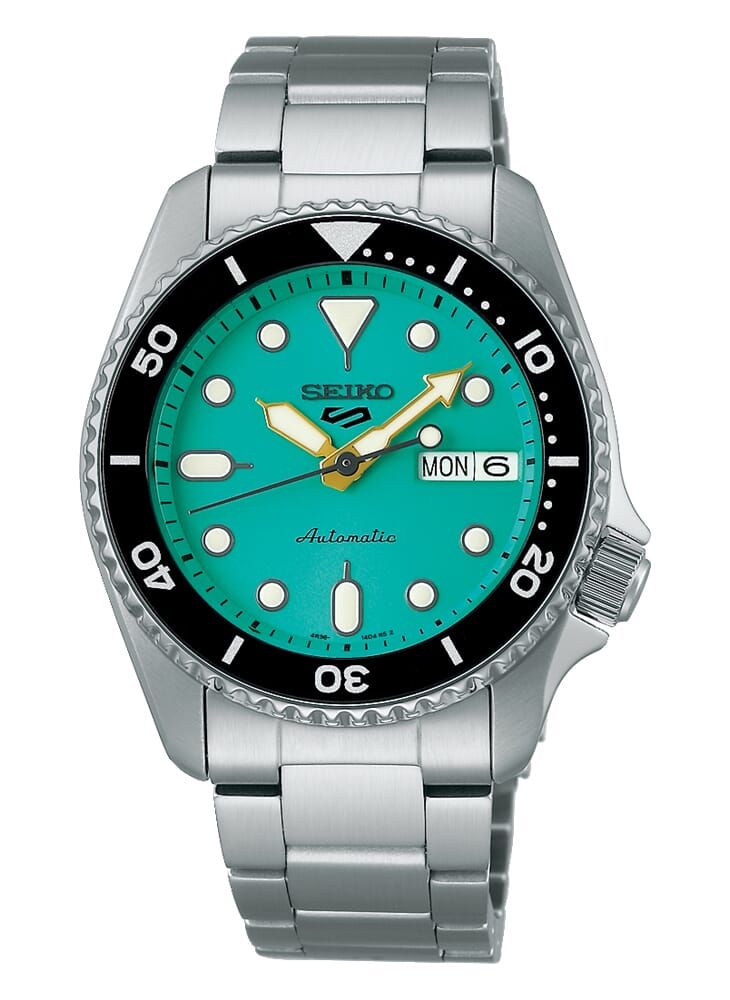 Seiko سوار سيكو 5 سبورتس SKX 38 ملم من الستانلس ستيل باللون الأزرق المخضر SRPK33K1  - Image 1