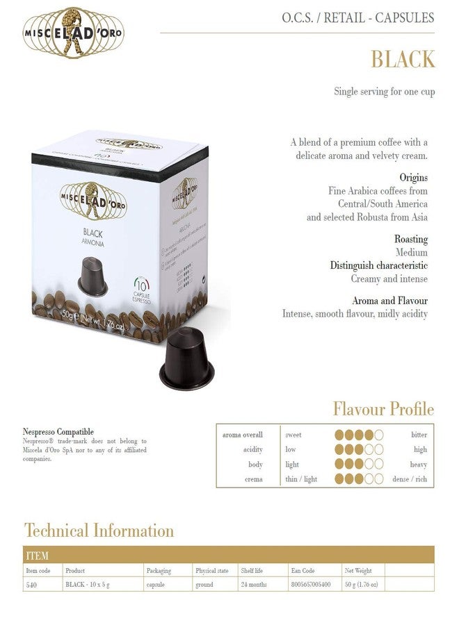 Miscela d'Oro Cremoso Espresso Capsules, Compatible with Original Line Machines - 10 x 10 ct Boxes (Full Case) - Image 2