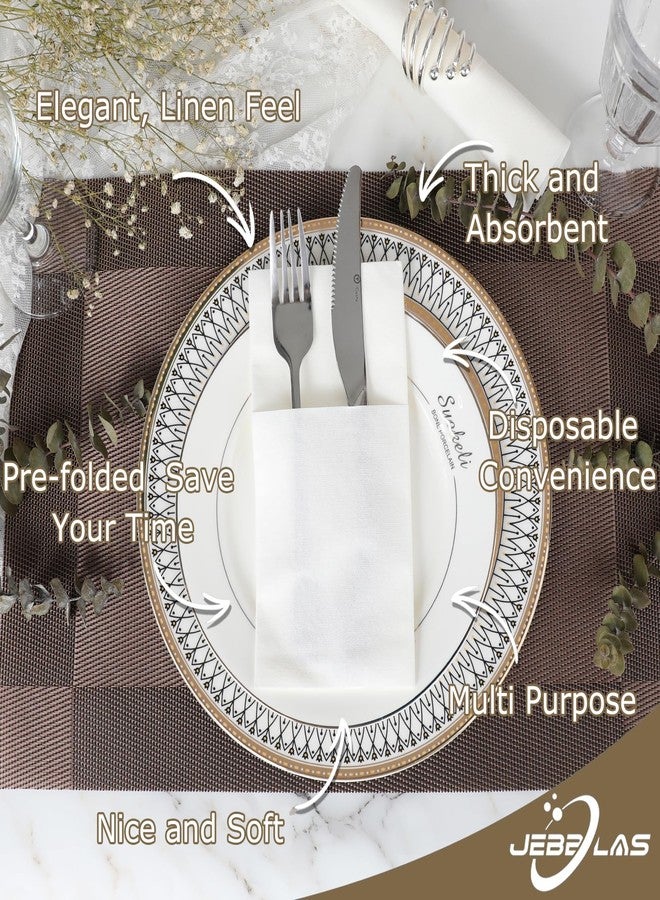 JEBBLAS Disposable Cloth Like Napkins, Built-in Flatware Pocket, Wedding Party Linen Feel White Napkin, Prefolded for Silverware,50 Count - Image 2