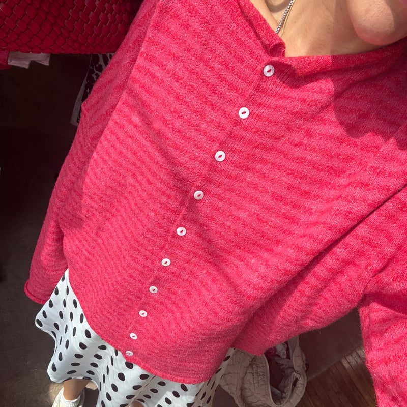 Yuemengxuan Women Knitted Cardigan Sweaters Long Sleeve Button Down Loose Knitwear Tops Y2k Vintage Jumper Knit Shirt (Watermelon Red Stripes, L) - Image 4