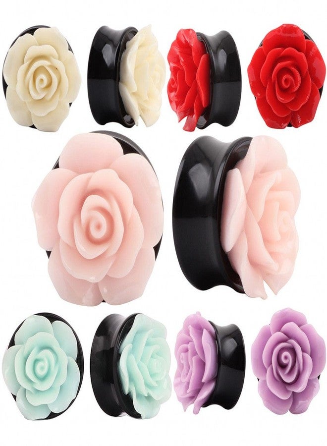 IPINK-10 PCS Rose Flower Ear Expander Tunnel Body Piercing Jewelry 8MM-25MM (5 Pairs of Gauge=8mm(0g)) - Image 1