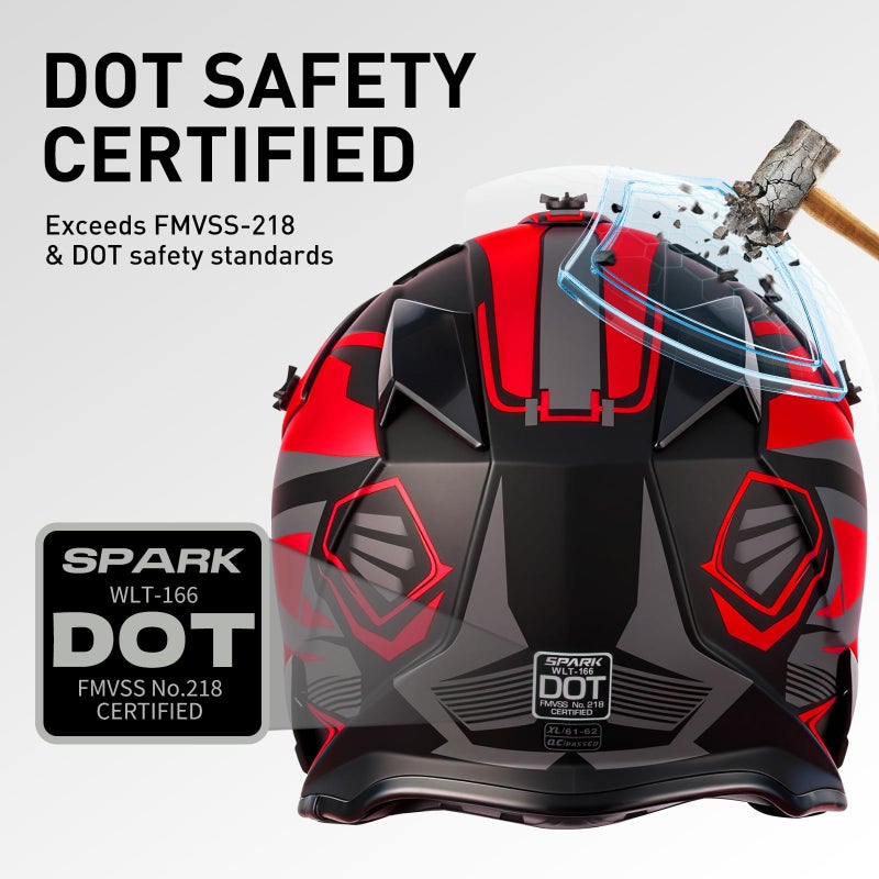 SPARK Adult Motocross Helmet Dirt Bike Helmets Full Face Motorcycle Off-Road Mountain E-Bike BMX MX ATV Helmet (with Gloves Goggles Mask) 4Pcs Set, DOT Certified (Red Rocket, Large) - Image 2