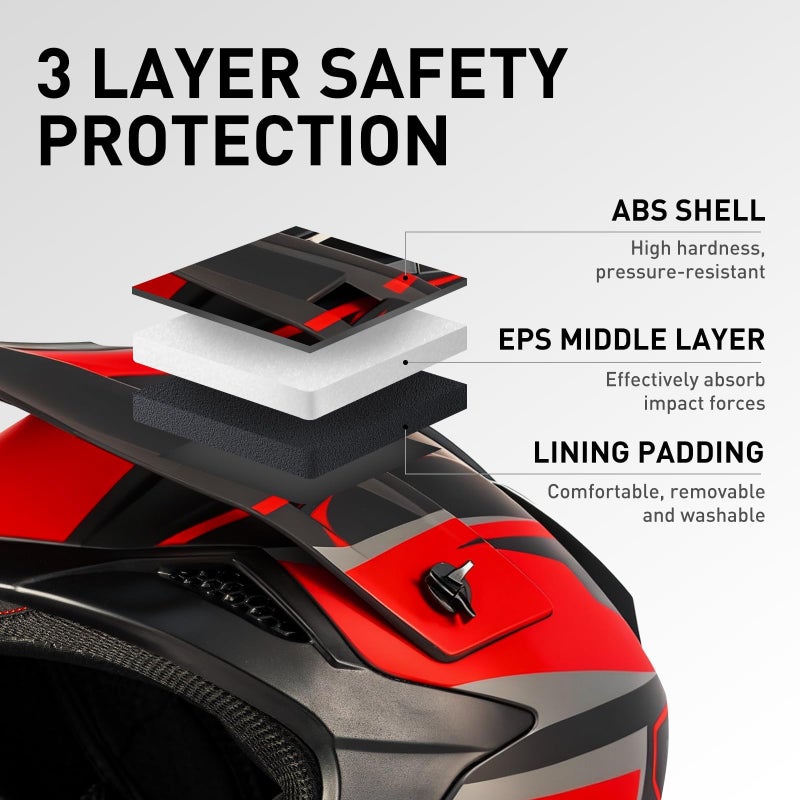 SPARK Adult Motocross Helmet Dirt Bike Helmets Full Face Motorcycle Off-Road Mountain E-Bike BMX MX ATV Helmet (with Gloves Goggles Mask) 4Pcs Set, DOT Certified (Red Rocket, Large) - Image 3