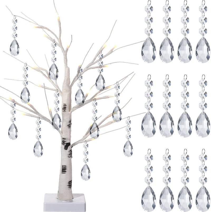 Jexine 13 Pcs Tabletop Christmas Decoration Indoor Include 177 inch Birch Tree with 18 LED lights and 12 Hanging Crystal Ornaments for Home Centerpiece Fireplace Party Decor - Image 2