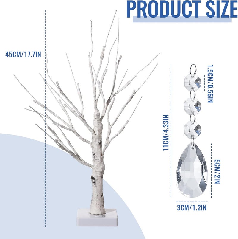 Jexine 13 Pcs Tabletop Christmas Decoration Indoor Include 177 inch Birch Tree with 18 LED lights and 12 Hanging Crystal Ornaments for Home Centerpiece Fireplace Party Decor - Image 3