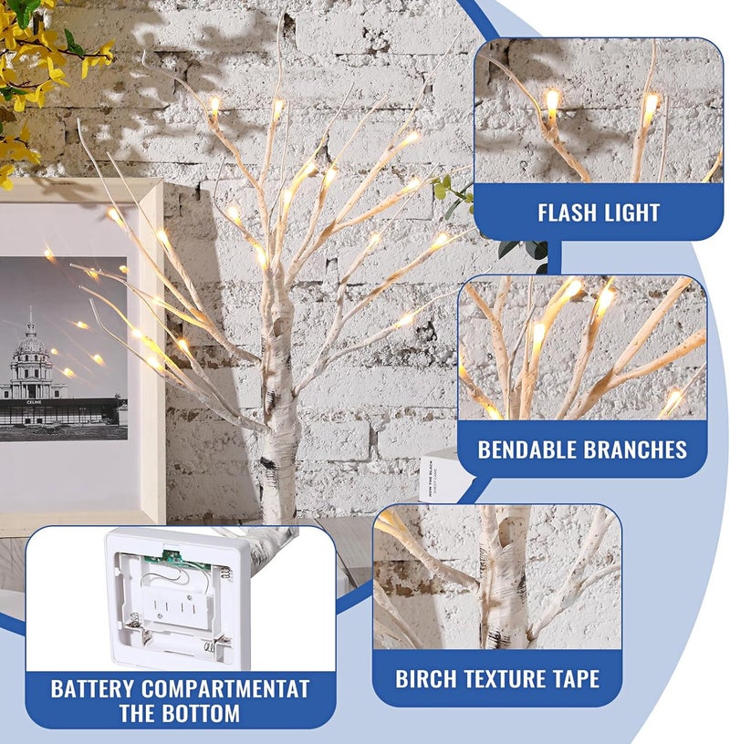 Jexine 13 Pcs Tabletop Christmas Decoration Indoor Include 177 inch Birch Tree with 18 LED lights and 12 Hanging Crystal Ornaments for Home Centerpiece Fireplace Party Decor - Image 4