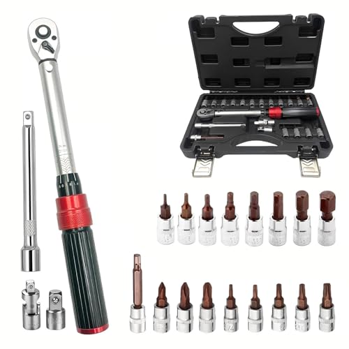 RELIABLESLING 21-Piece 1/4 Inch Drive Click Torque Wrench Set, 2-24 N.m Metric, 72-Tooth Dual-Direction, ±3% High Precision with CR-V Steel & Storage Box for Bike, Motorcycle, Car Repair - Image 1
