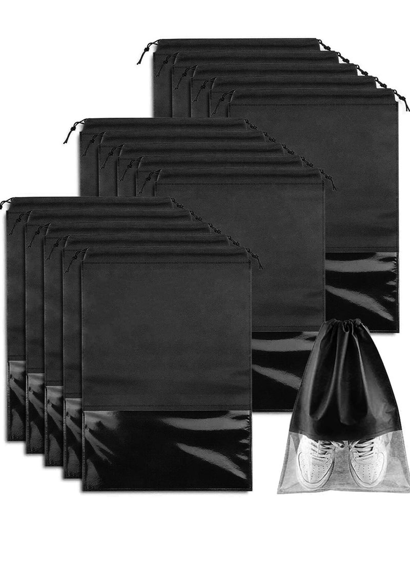 Home Care 15-Piece Non-Woven Dust Proof Travel Shoe Bags Black 32x44cm  - Image 1