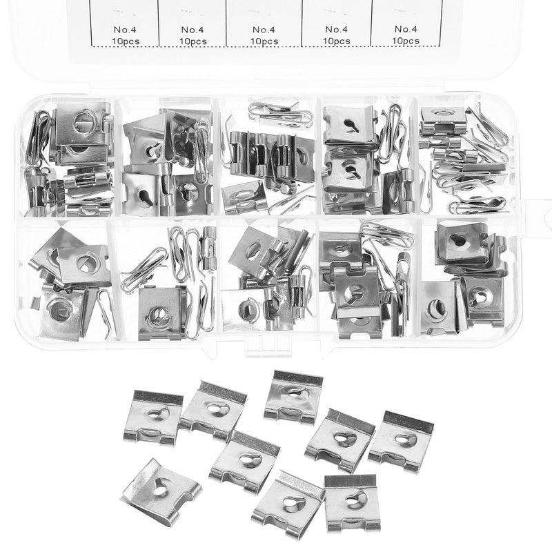 100pcs Blue White Zinc-Plated U Type Clamp Nuts Metal Panel Clips for Automotive Car Body Panel Fasteners Interior Trim Replacement - Image 1