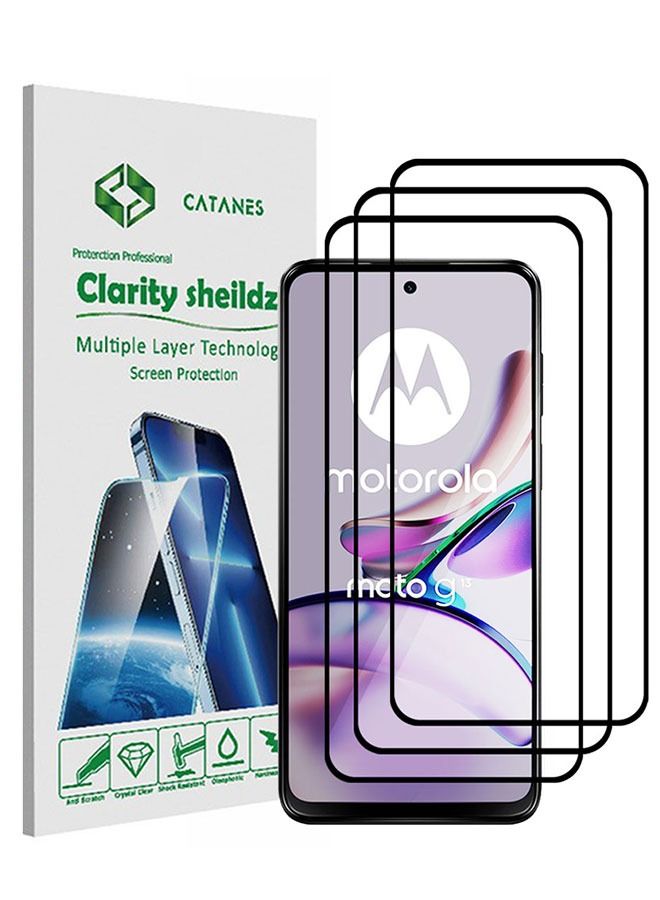 CATANES 3 Pack For Moto G13 Screen Protector Tempered Glass Full Glue Back - Image 1