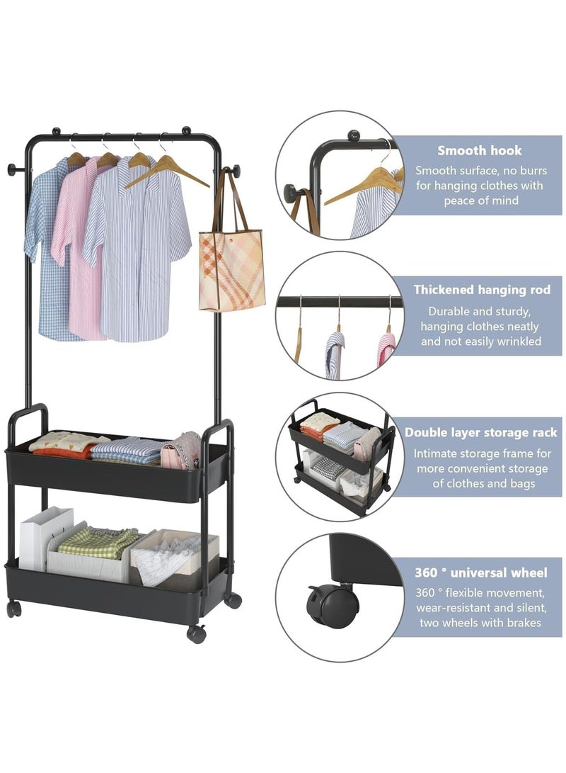 انسجام رف ملابس 2 في 1 مع سلة معدنية مكونة من طبقتين، منظم ملابس، حامل تخزين على عجلات للمنزل وغرفة النوم وغرفة الغسيل ومكان صغير للمدخل - Image 3