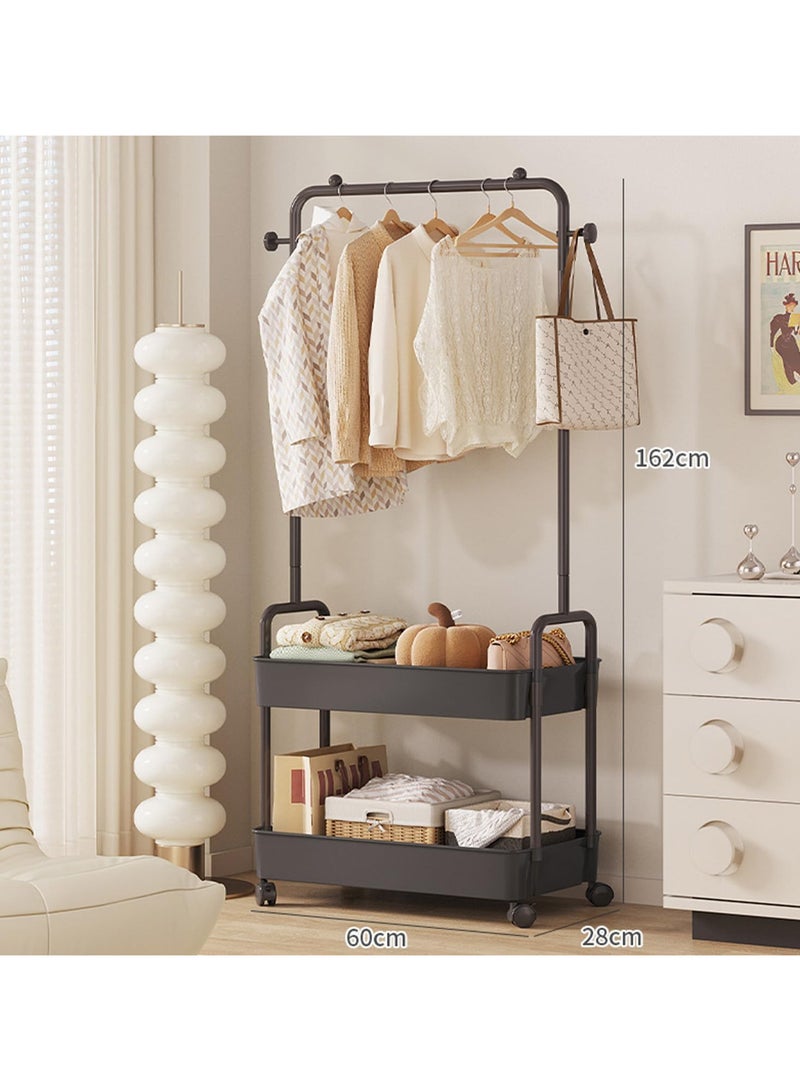 انسجام رف ملابس 2 في 1 مع سلة معدنية مكونة من طبقتين، منظم ملابس، حامل تخزين على عجلات للمنزل وغرفة النوم وغرفة الغسيل ومكان صغير للمدخل - Image 2