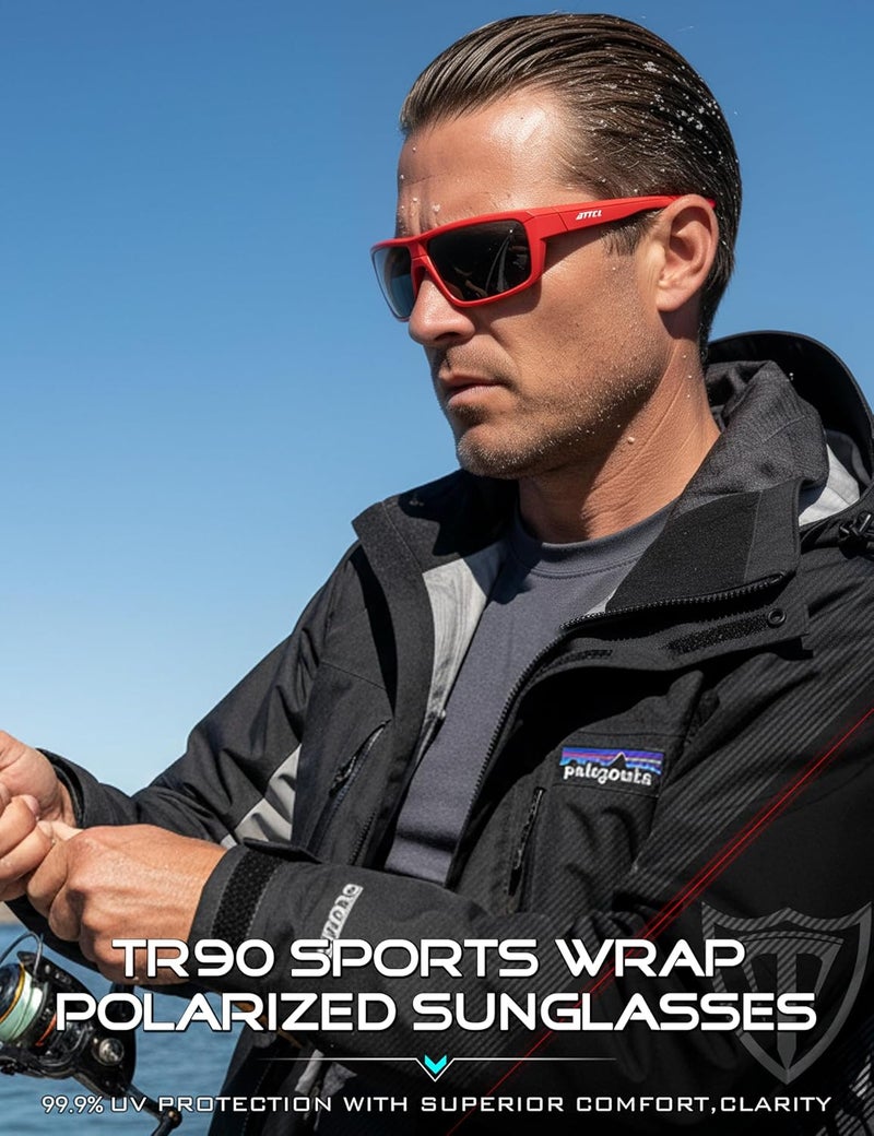 ATTCL Polarized Sunglasses Men for Fishing: UV Protection Lightweight TR90 Sports Wrap Sun Glasses Driving Golf Running - Image 2
