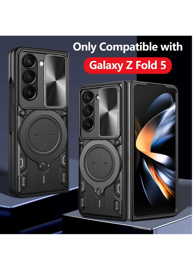 KASTWAVE Case Compatible with Samsung Galaxy Z Fold 5 Case [Heavy Duty Protective] [360°Ring Magnetic Kickstand] [Slide Camera Lens Cover] Protective Armor Case for Samsung Galaxy Z Fold 5 (Black) - Image 2
