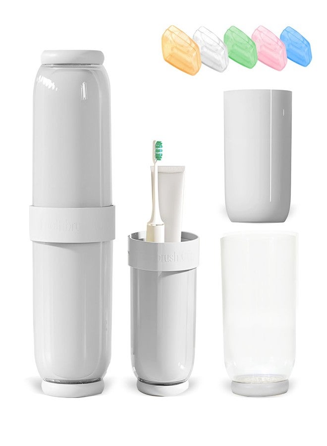 Sekonow Toothbrush Travel Case 4 Cups Inside - Family Travel Toothbrush Holder with Cover and Vent Holes, Toothbrush Case with 5 Toothbrush Covers for Toothbrush Toothpaste (White) - Image 1
