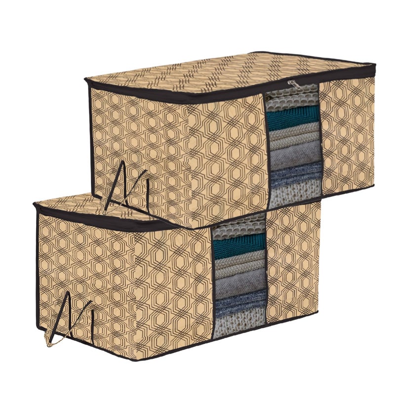 Kuber Industries Underbed Storage Bag Clothes Storage Bag Blanket Cover with Clear Window Zipper Closure Handle Cloth Organizer CheckDesign Large Pack of 2 Coffee - Image 1