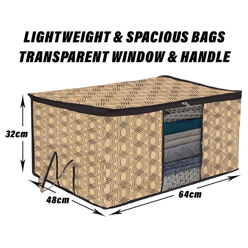 Kuber Industries Underbed Storage Bag Clothes Storage Bag Blanket Cover with Clear Window Zipper Closure Handle Cloth Organizer CheckDesign Large Pack of 2 Coffee - Image 3