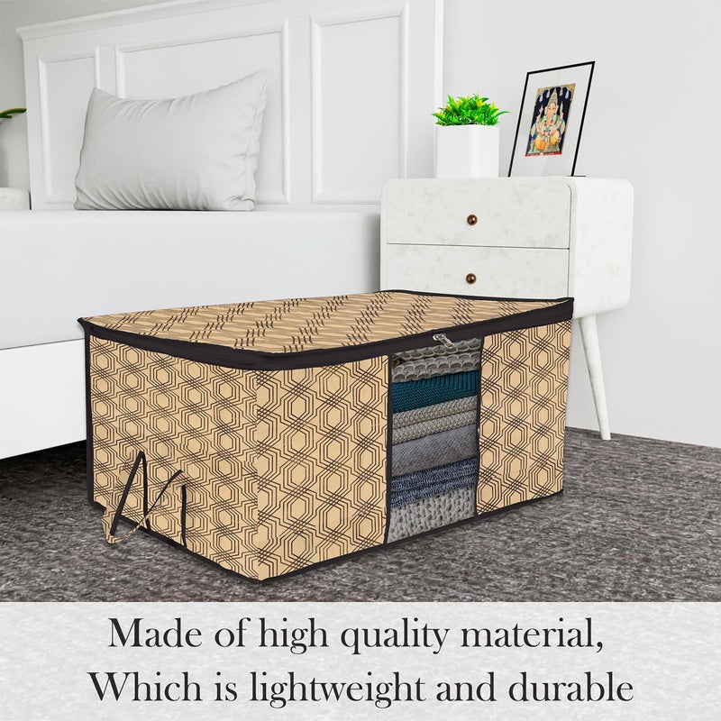 Kuber Industries Underbed Storage Bag Clothes Storage Bag Blanket Cover with Clear Window Zipper Closure Handle Cloth Organizer CheckDesign Large Pack of 2 Coffee - Image 2