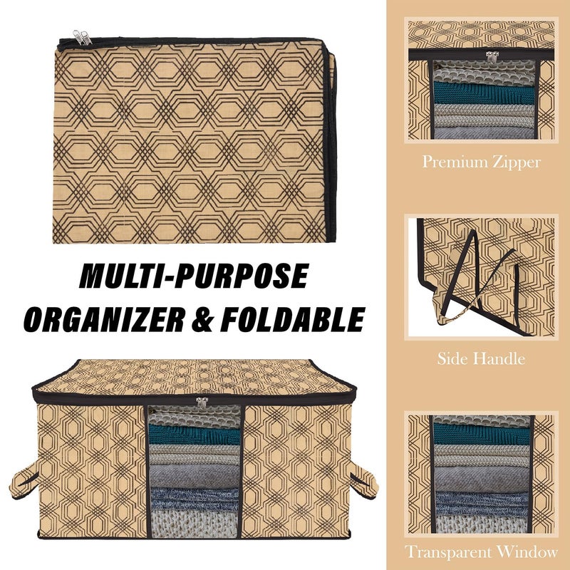 Kuber Industries Underbed Storage Bag Clothes Storage Bag Blanket Cover with Clear Window Zipper Closure Handle Cloth Organizer CheckDesign Large Pack of 2 Coffee - Image 4