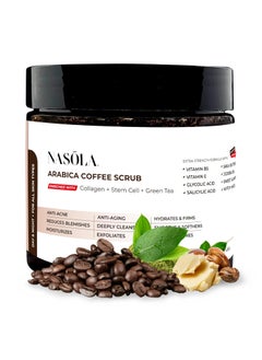 Nasola Arabica Coffee Body Scrub with Collagen Green Tea  Stem Cell  Exfoliating Body Scrubber  Face Cleanser  Coffee Scrub for Wrinkles Stretch Marks and for Smoother Skin 1516 Oz 